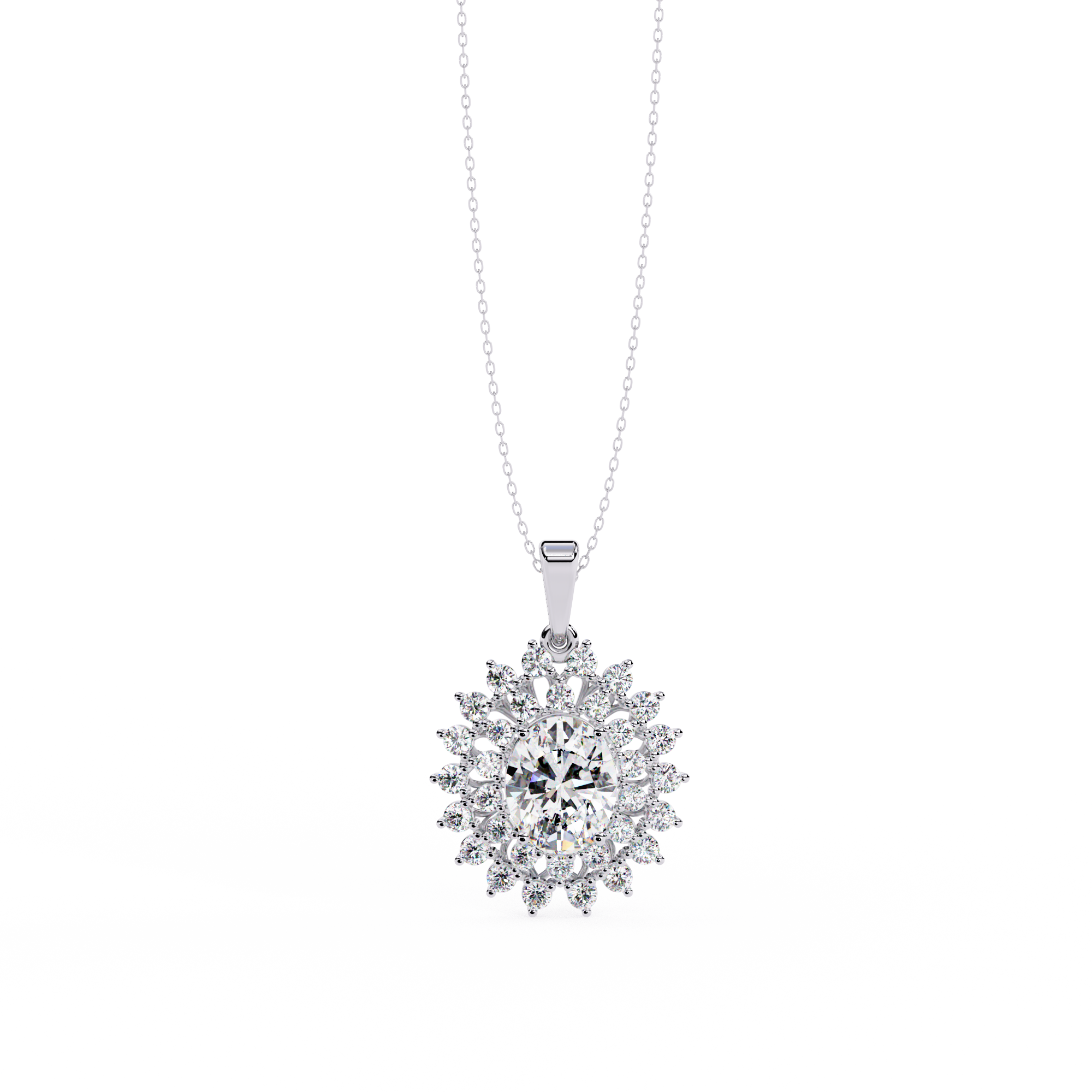 Solitairekart 3.41ct Oval Halo Natural Diamond Pendant-H Color, VS1 Clarity
